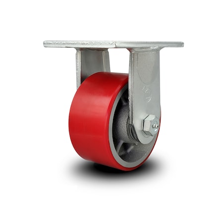Service Caster 6 Inch Extra Heavy Duty Red Poly on Cast Iron Wheel Rigid Top Plate Caster SCC-KP92R630-PUR-RS